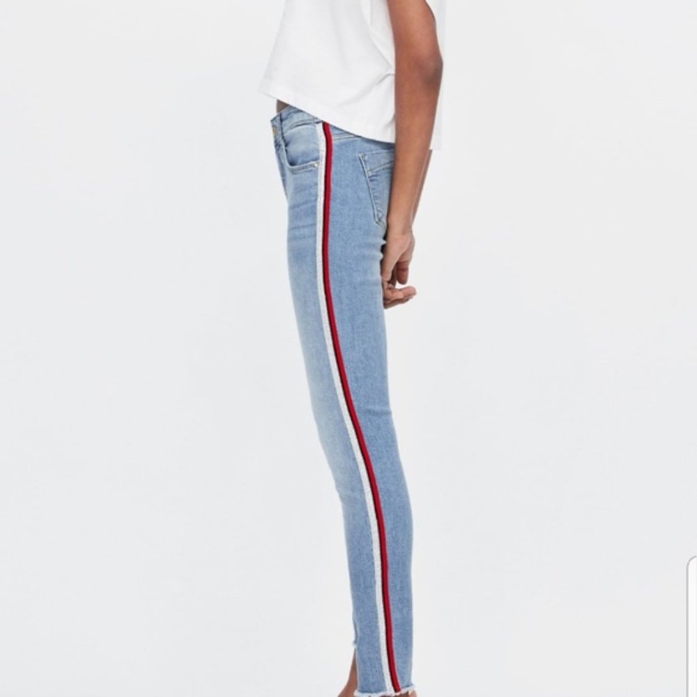 Zara Skinny Cropped Jeans with side stripes in Lurex